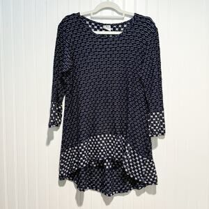 CMC Color Me Cotton Blue White Textured Knit Tunic Top Lagenlook Medium